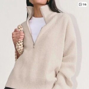 Everlane THE HALF-ZIP SWEATER IN LUXE MERINO ivory color size XS